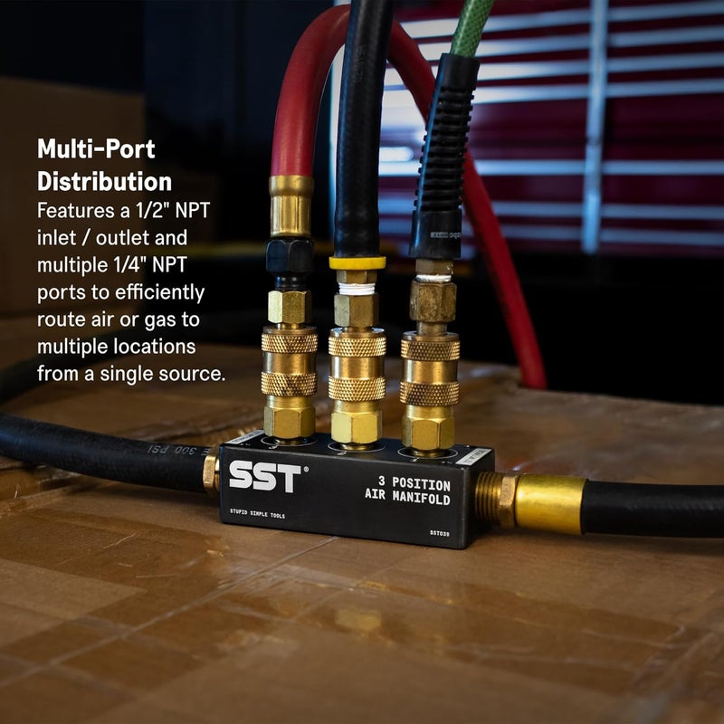Stupid Simple Tools SST - Air Manifold - 1/2" NPT Inlet and 1/4" NPT Outlet - Multi-Port Function - Air Compressor Fittings - (2 Position) - Image 5